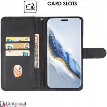 Dirbtinės odos atverčiamas dėklas su skyreliais - juodas (Huawei Honor Magic 6 Pro) Dirbtinės odos atverčiamas dėklas su skyreliais - juodas (Huawei Honor Magic 6 Pro)